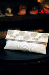 Python White Envelope Clutch Acc Stones Large