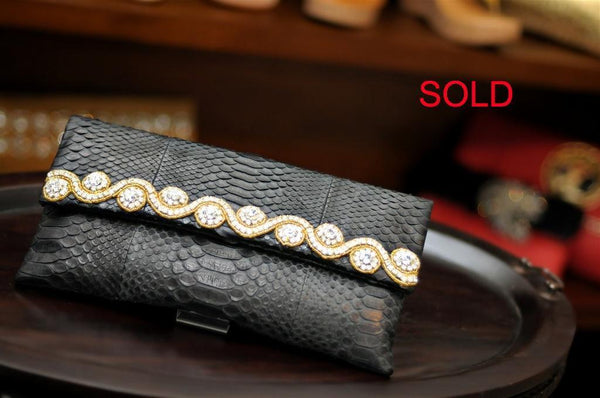 Python Black Envelope Clutch Acc Stones Large