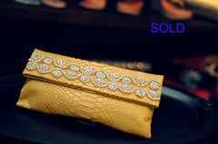 Python Yellow Envelope Clutch Acc Stones Large