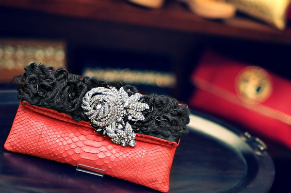 Python Red Envelope Clutch Acc Black Small