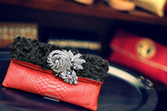 Python Red Envelope Clutch Acc Black Small